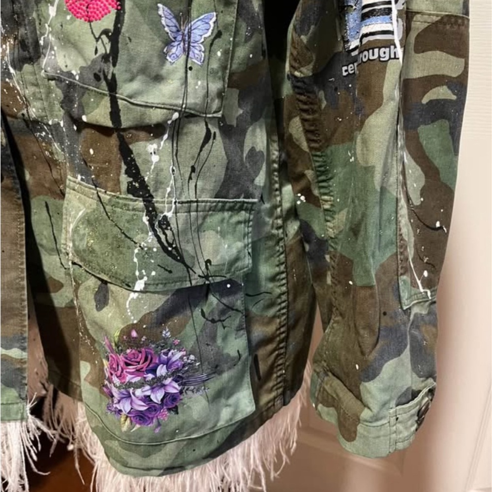 Camouflage Women's Jacket with Floral Accents